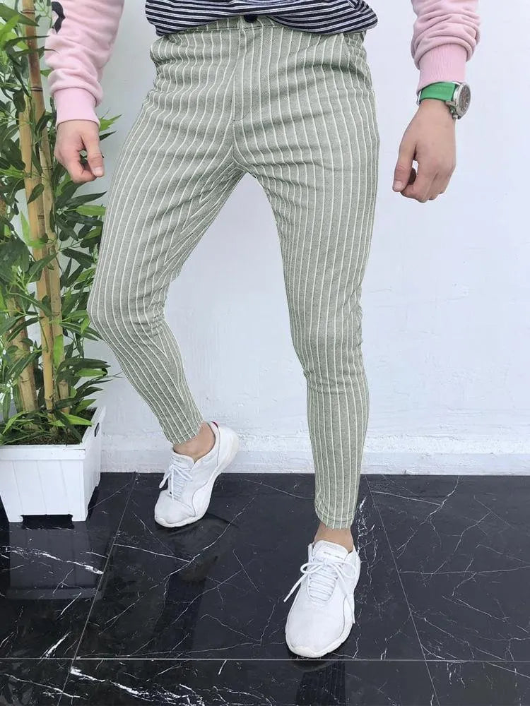 Men's slim-fit plaid trousers with 3D printed pattern in polyester blend fabric for autumn winter wear