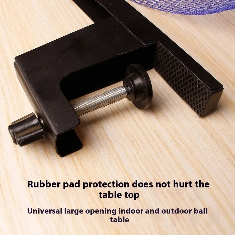 Table tennis post with universal large clip and thickened open grid frame for indoor tables