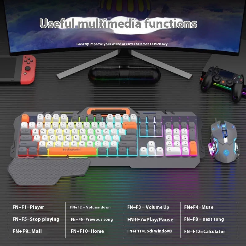 Blue and grey wired gaming keyboard with backlit keys and optional matching mouse