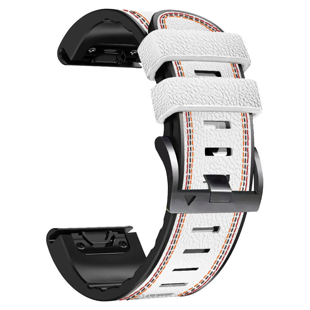 Silicone leather quick release watchband for Garmin Fenix smartwatches in multiple colours