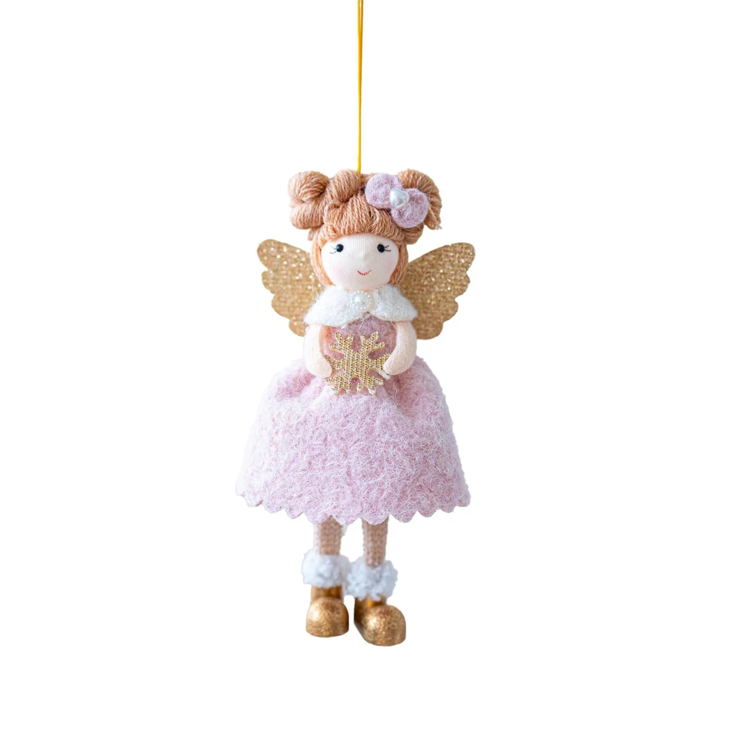 Christmas angel wings plush pendant decorative hanging ornament in pink or white colour with cloth material