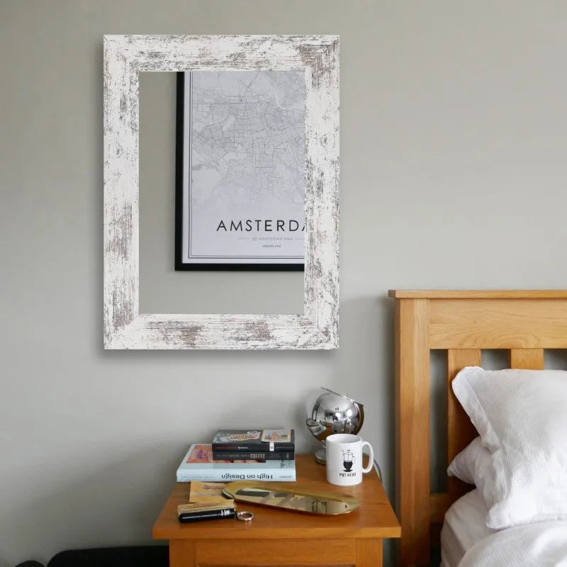 Little White wall-mounted bathroom mirror with pastoral style MDF frame in retro new Chinese design