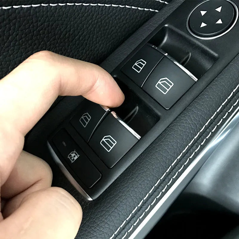 Black window lift button decorative cover with glitter design on ABS plastic for car interior enhancement