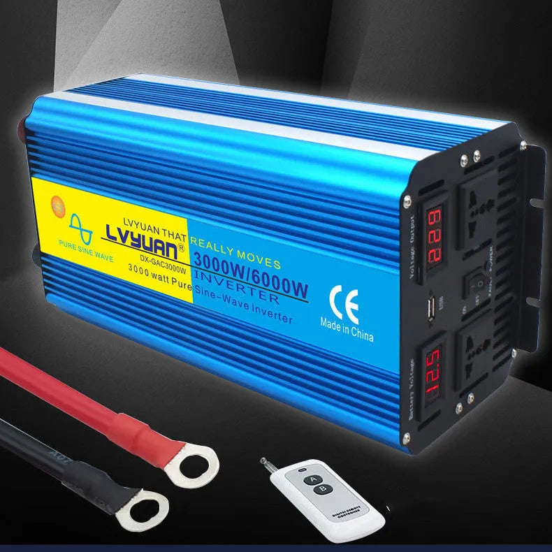 Blue high-power 3000W car pure sine wave inverter with digital display and UK three-pin socket