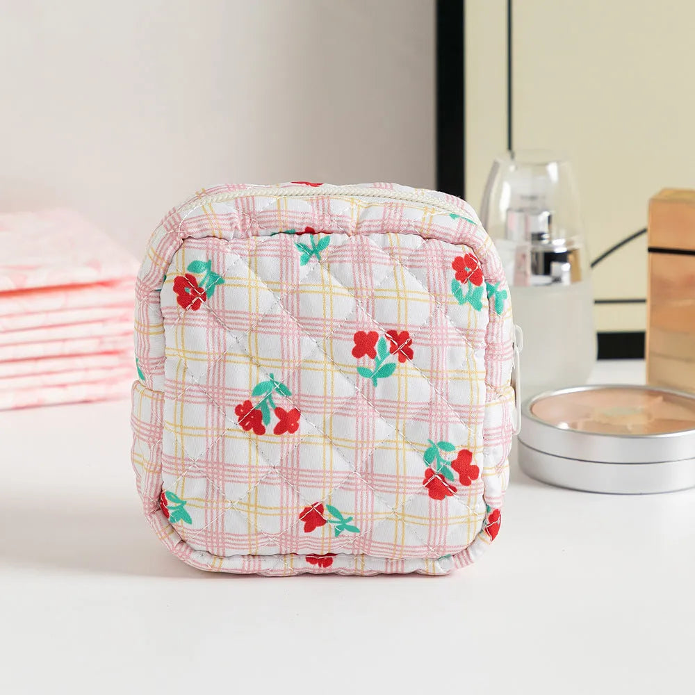 Women's floral polyester key storage bag with sewing thread details in multiple colour options