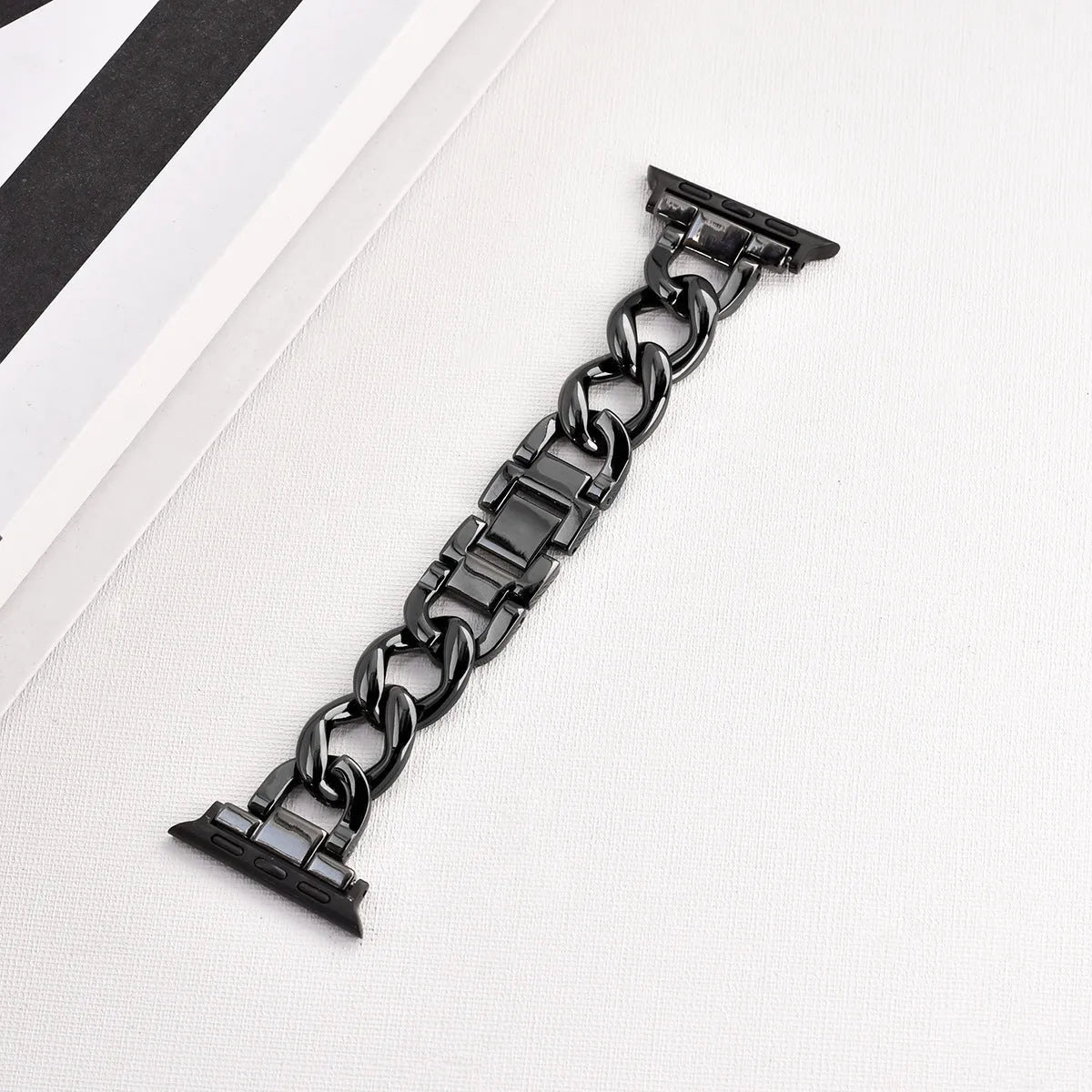 Denim chain pattern metal watch strap for Apple Watch in silver, shown with 22mm lugs.