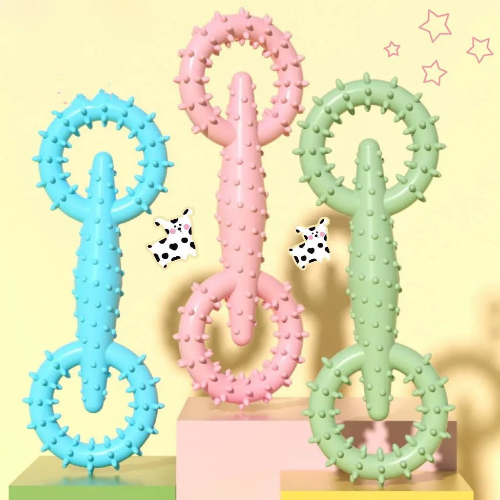 Blue TPR dog chew toy ring for teething puppies, 16cm diameter chew board