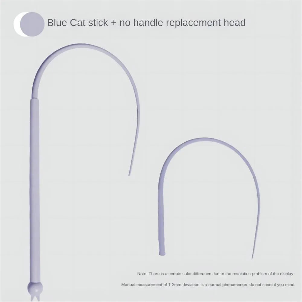 Simulated mouse tail cat toy with blue silicone tail and cat head design handle
