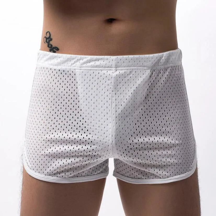 Men's cotton three-point boxer shorts in mid-waist design on a white background