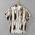 Retro striped pure cotton short sleeve cardigan shirt in black or brown with loose fit