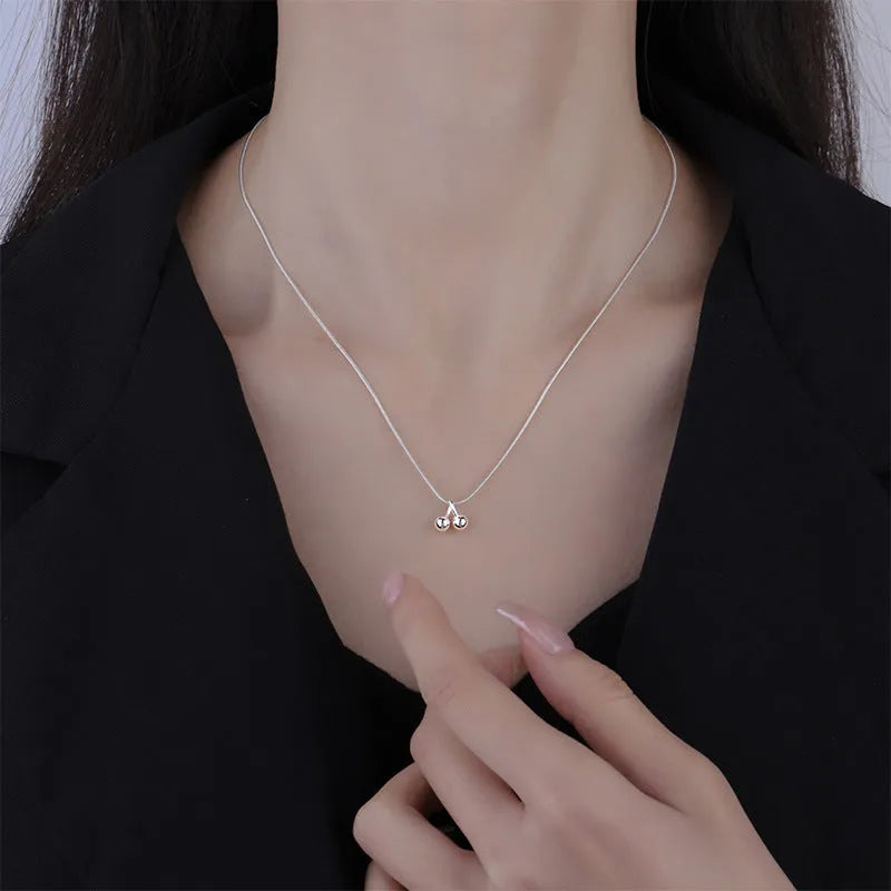 Silver cherry necklace with 925 silver fruit pendant on adjustable snake bones chain