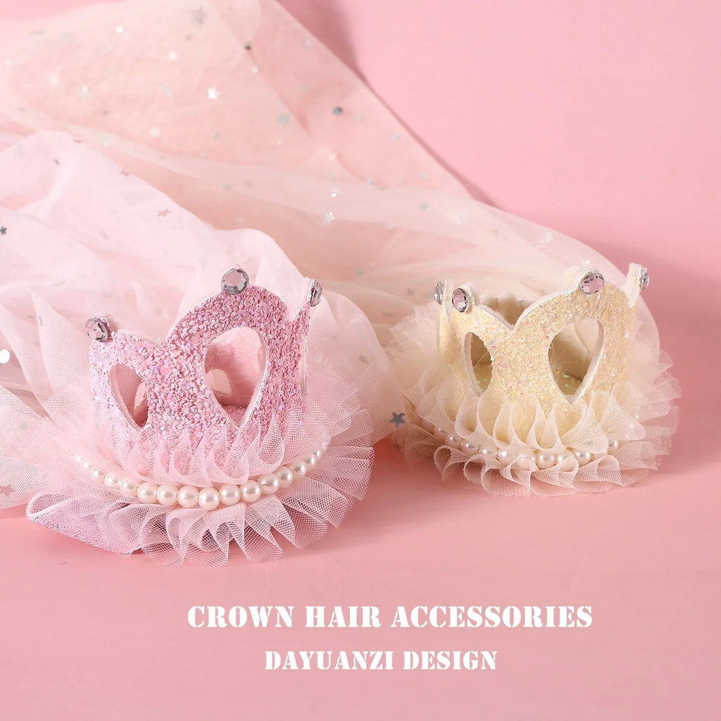 Princess-style cat wedding crown headdress with veil in beige and pink colour options