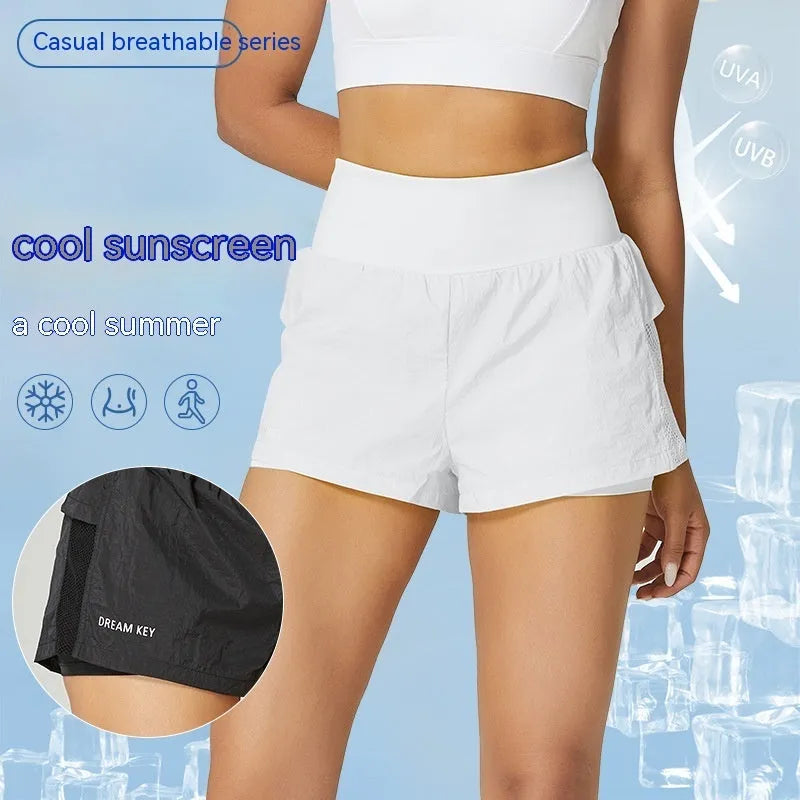 Women's cotton blend quick-drying sports shorts in loose casual fit showing colour options