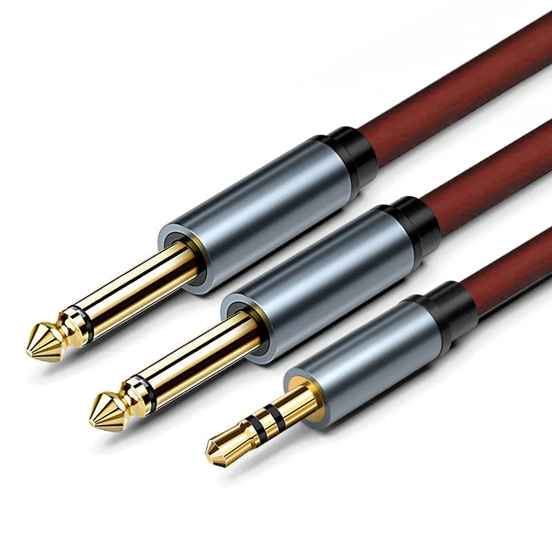 3.5mm to dual 6.35mm male audio cable with gold connectors