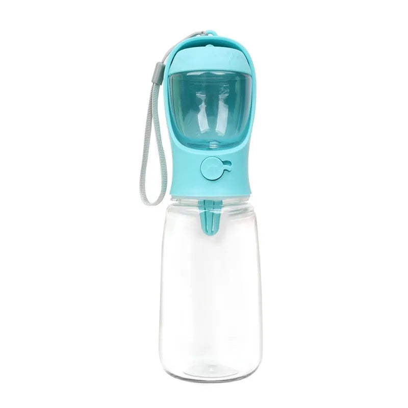 Blue plastic dual-use portable dog drinking cup with two-in-one design for outdoor hydration.