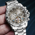 Men's automatic mechanical watch with stainless steel strap and mineral glass