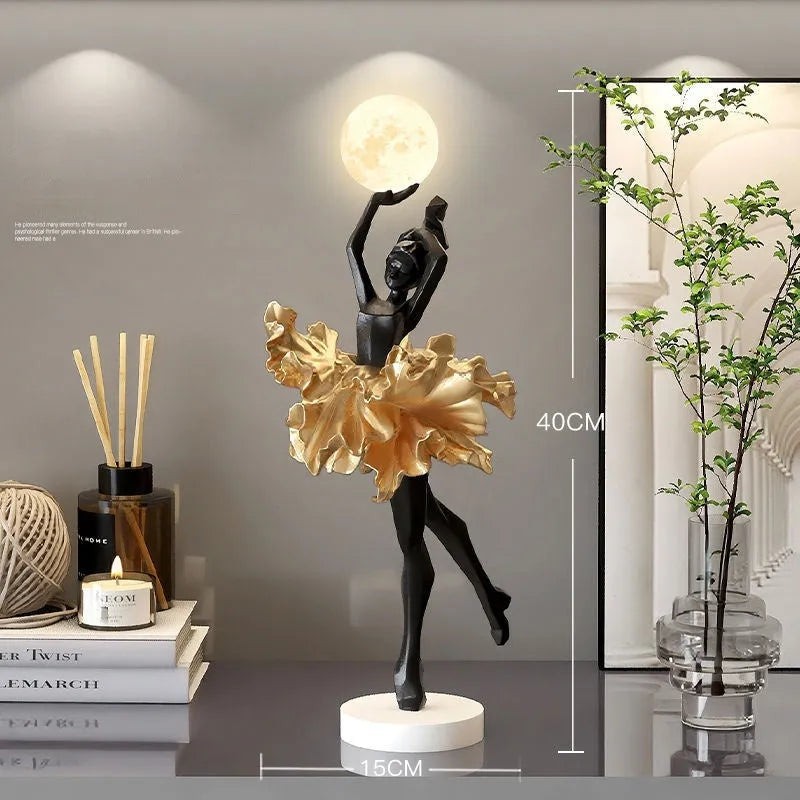 Art Girl modern USB night lamp in black gold, white, pink, or light blue resin finish.
