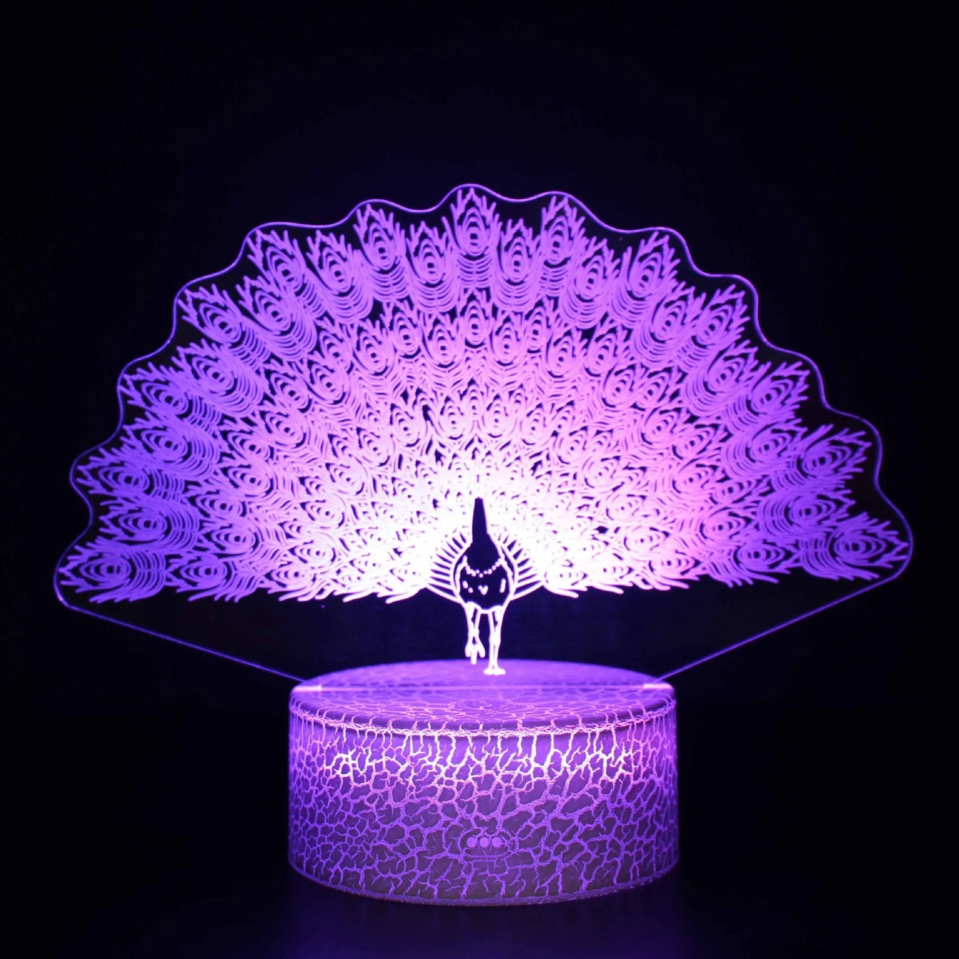 Colourful 3D acrylic USB table lamp with touch control and compact rectangular base.