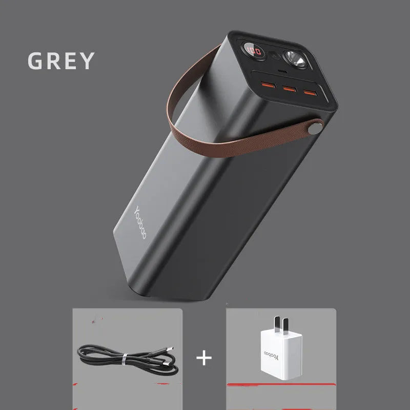 Black portable power bank with 20000mAh capacity and solar charging panel