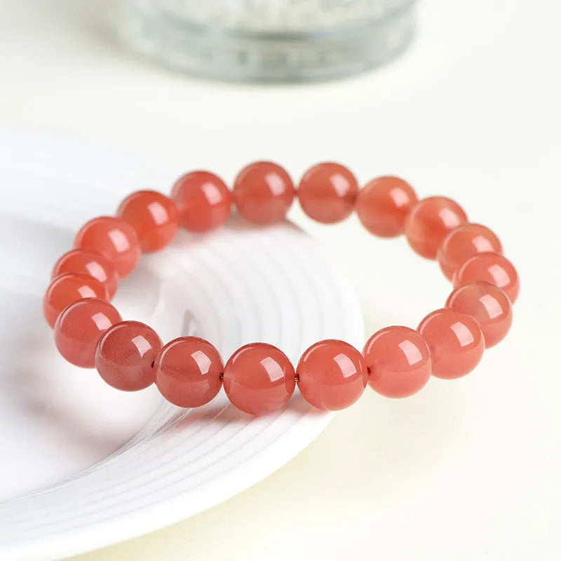 Natural South Red Cherry Red Agate beaded bracelet with polished round stone beads.