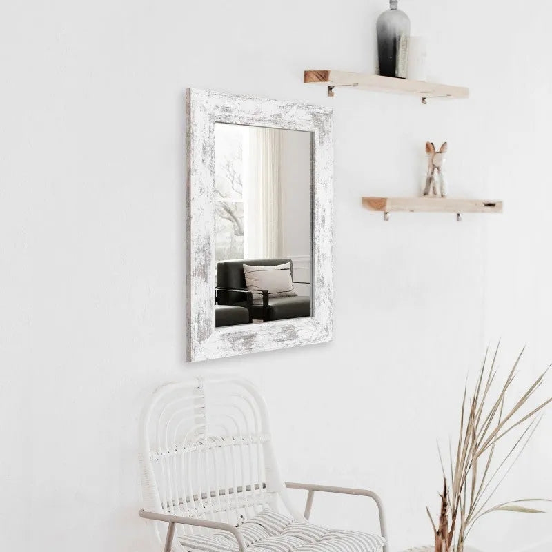 Little White wall-mounted bathroom mirror with pastoral style MDF frame in retro new Chinese design