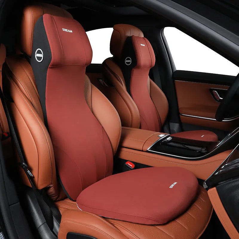 Automotive memory foam headrest and lumbar support cushion in multiple colour options