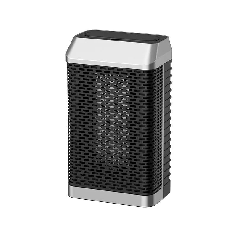 Black remote-controlled smart desktop heater showing compact design and control panel