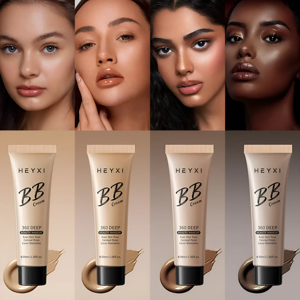 Waterproof BB cream foundation product in four colour shade options for sweat-resistant coverage