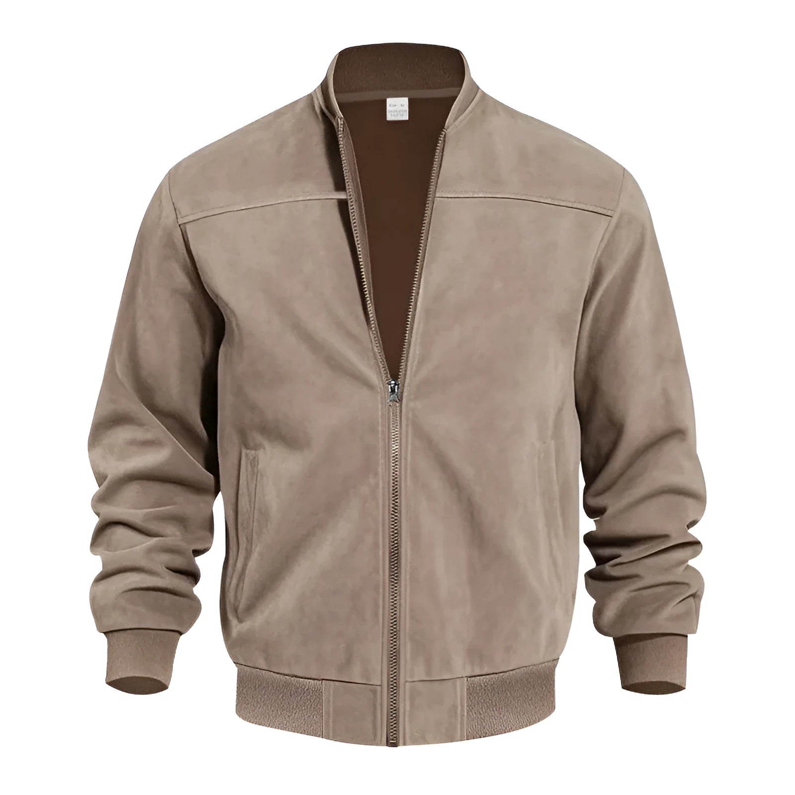 Men's plus size suede casual jacket in army green colour with a zip front.