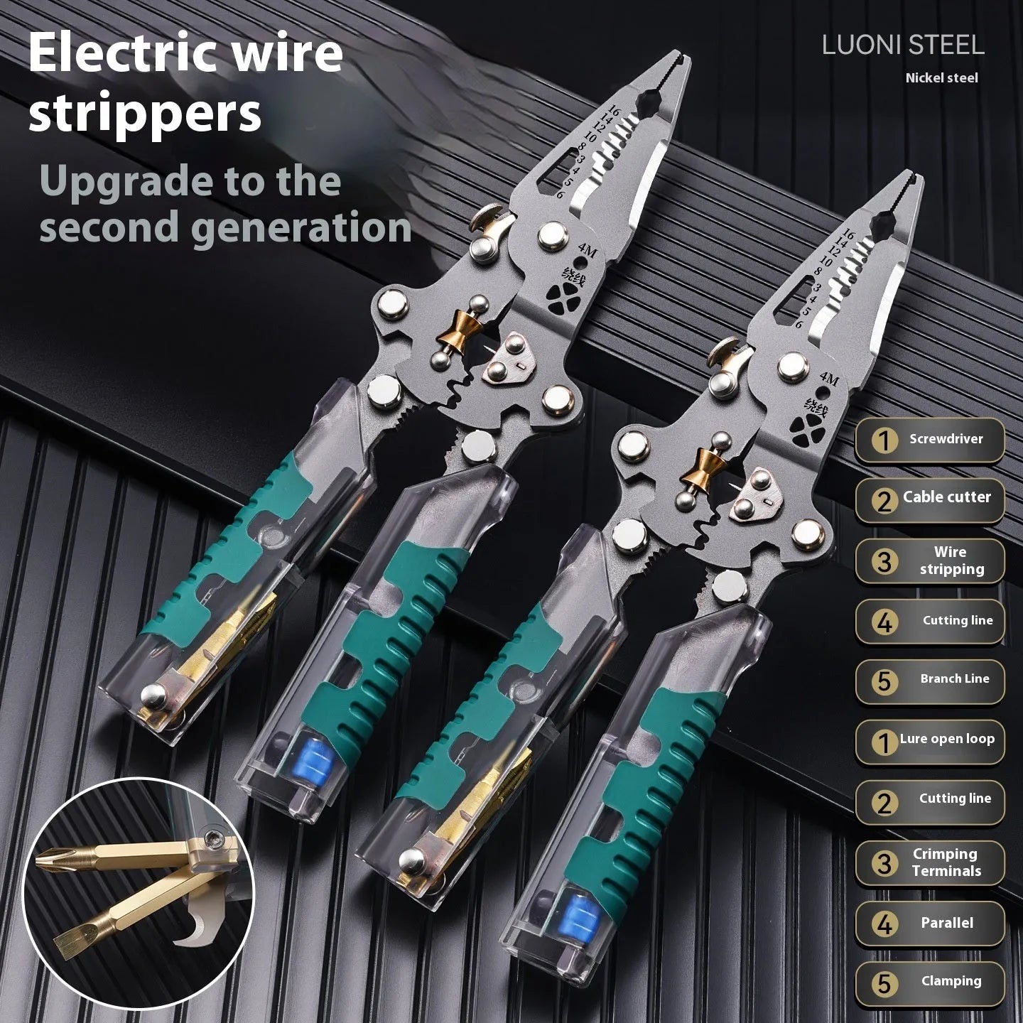 Thickened electric pointed pliers wire stripper body with Luo Ni steel cutting edge and rust prevention, available in 215mm and 225mm lengths.