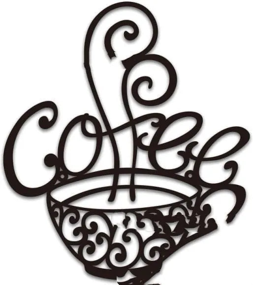 Black iron English letters silhouette wall decoration ornament on a plain background