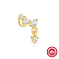 S925 sterling silver geometric moon and embedded star piercing earrings on a gold-colour background.