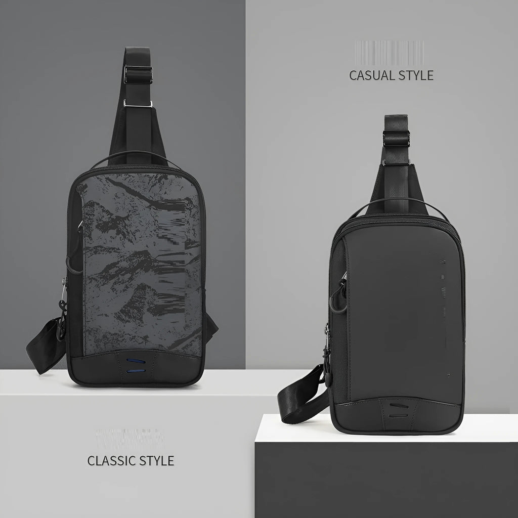 Casual black TPU camouflage chest bag with landscape pattern and single shoulder strap