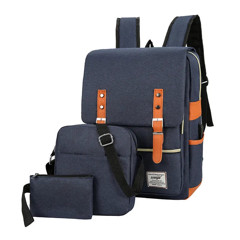 Three-piece business backpack in Oxford cloth with curved shoulder straps, shown in wine red colour