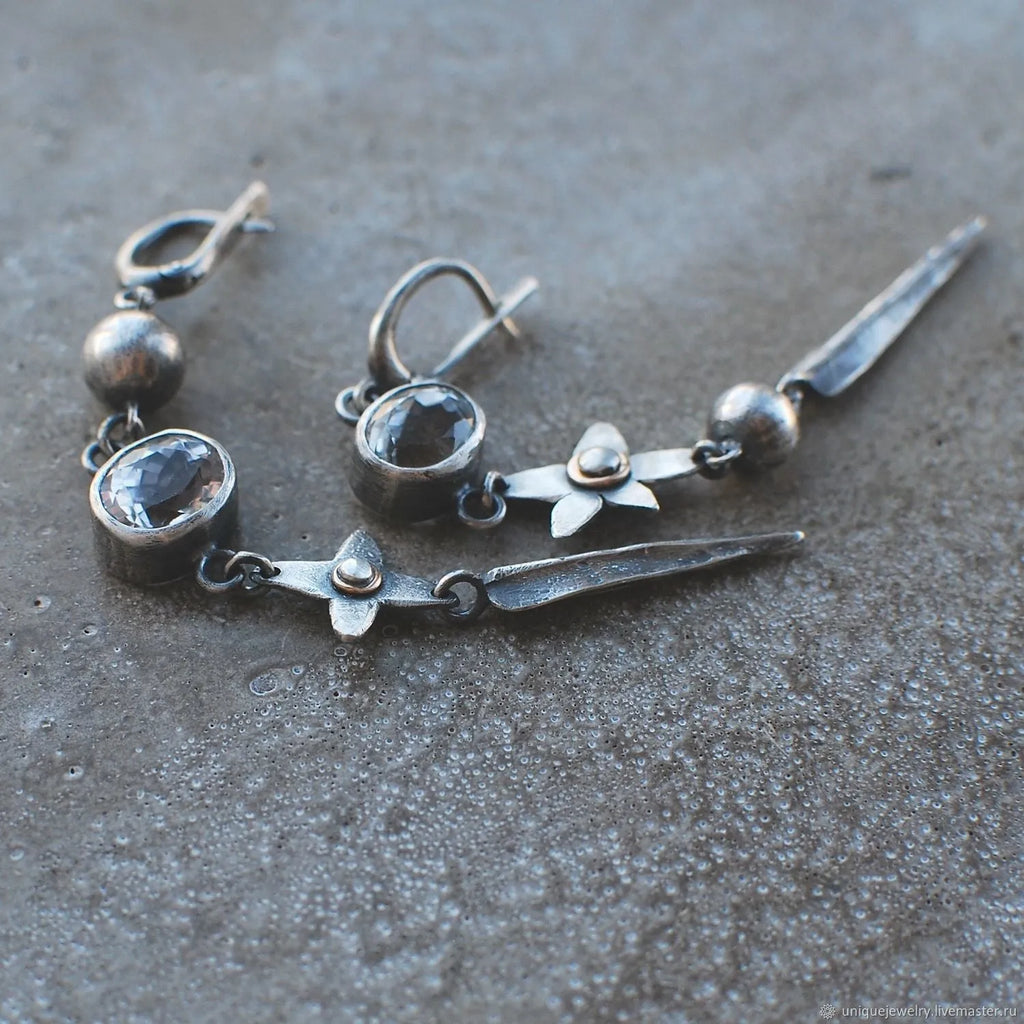 Hesheng geometric antique silver rhinestone drop pendant earrings pair