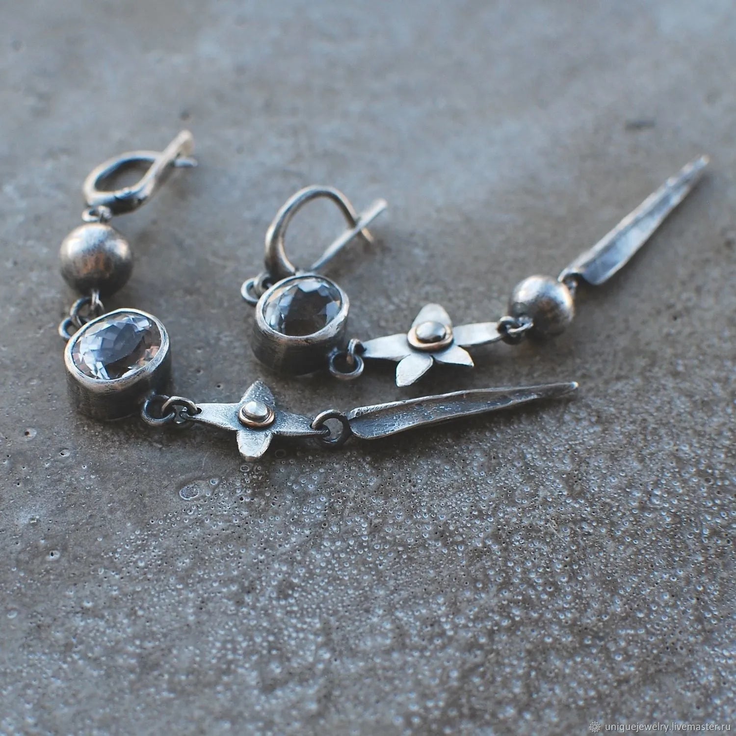 Hesheng geometric antique silver rhinestone drop pendant earrings pair