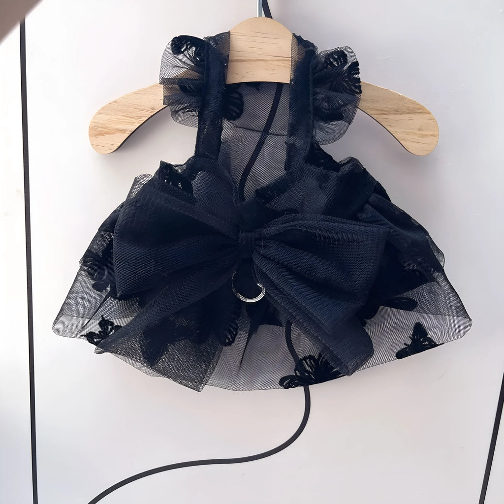 Black gauze princess tulle skirt for small dog or cat on mannequin