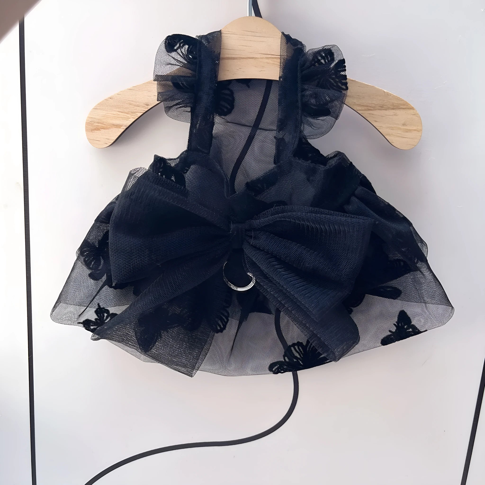 Black gauze princess tulle skirt for small dog or cat on mannequin