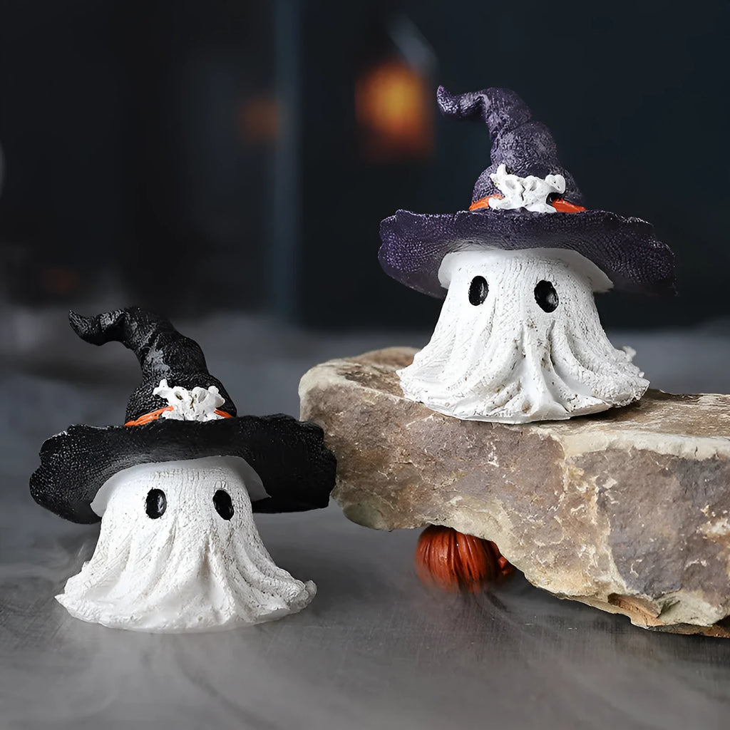 Resin wizard hat ghost ornament in purple or black for Halloween Christmas Easter decorations