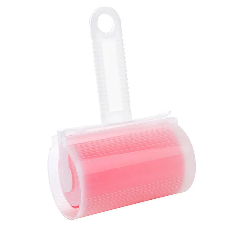 Blue reusable washable lint roller with cover for removing pet hair from clothes and furniture.