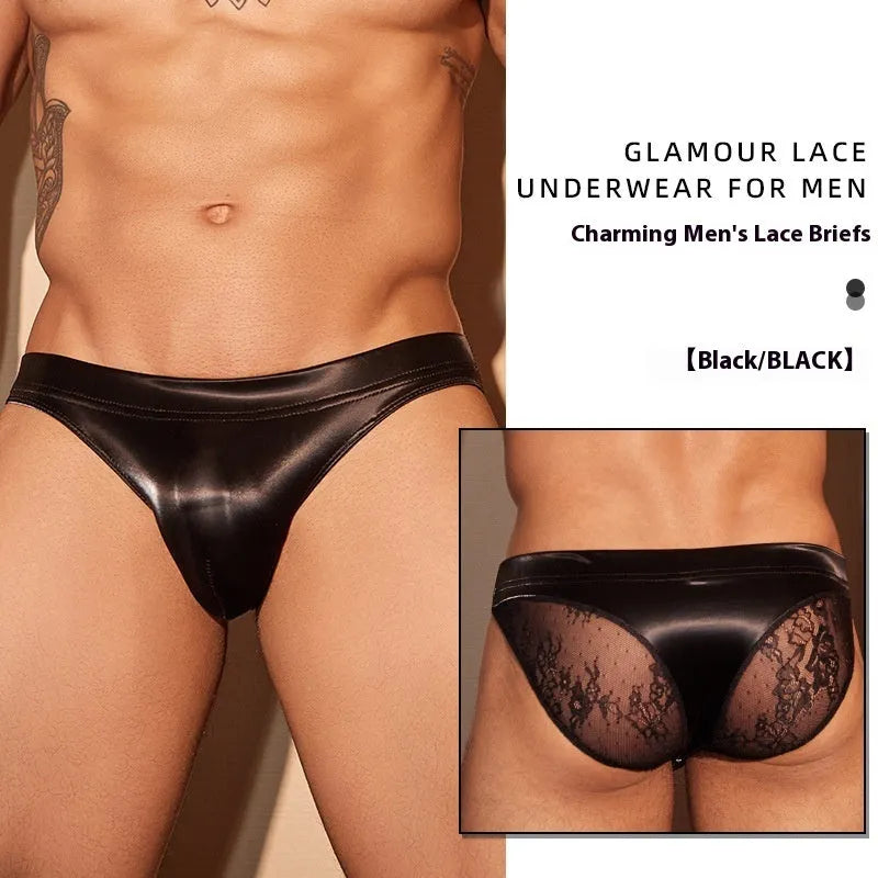 Men's hip small cut briefs with shark skin lace texture in black or white colour options