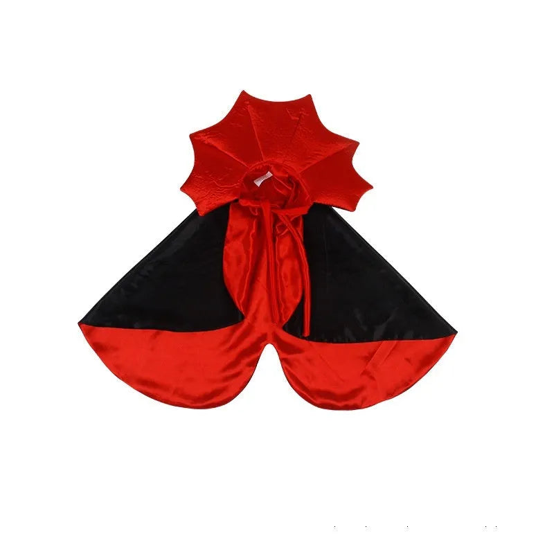 Black and red Halloween costume for a cat or dog on a hanger