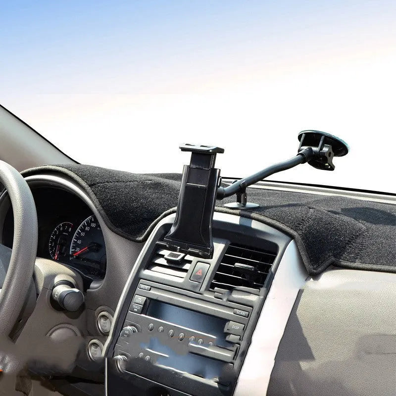Black vehicle-mounted tablet holder with lifting mechanism and suction cup for 4-12 inch devices