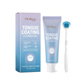Tongue cleaning gel and brush kit showing 50g bottle and 17cm tongue scraper