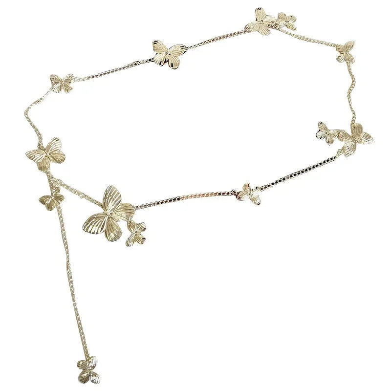 Retro butterfly waist chain belt with alloy construction, 104cm length