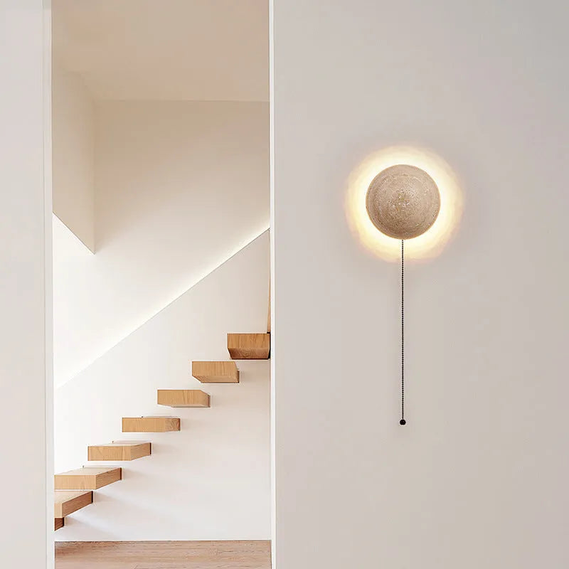 Vintage semicircle wall lamp with yellow cave stone shade and iron frame, 15cm diameter.