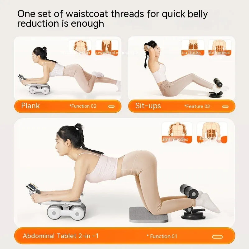 White fitness roller with LCD screen for belly contracting and calorie counting workouts