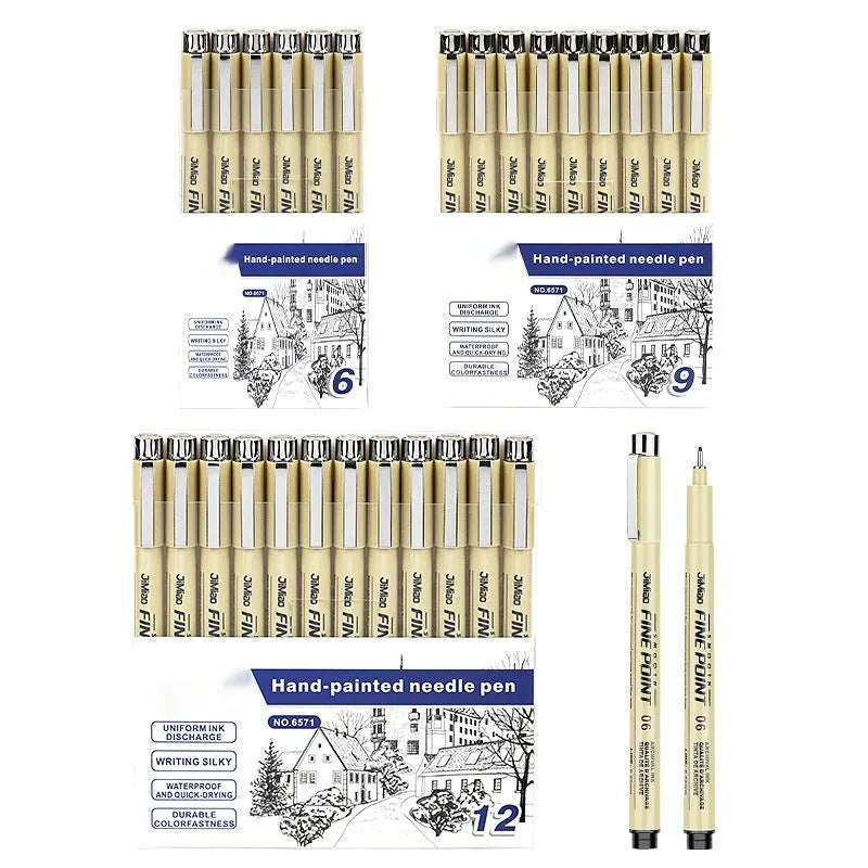 Black waterproof needle drawing pen with plastic shell measuring 133mm for sketching and writing
