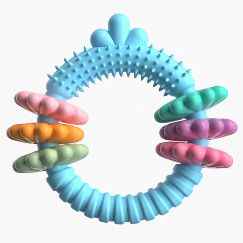 Blue TPR molar stick dog chew toy for small dogs and puppies on a white background.