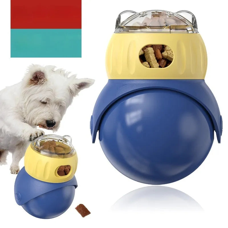 Morandi yellow and blue plastic tumbler owl cat puzzle feeder with food dispensing mechanism
